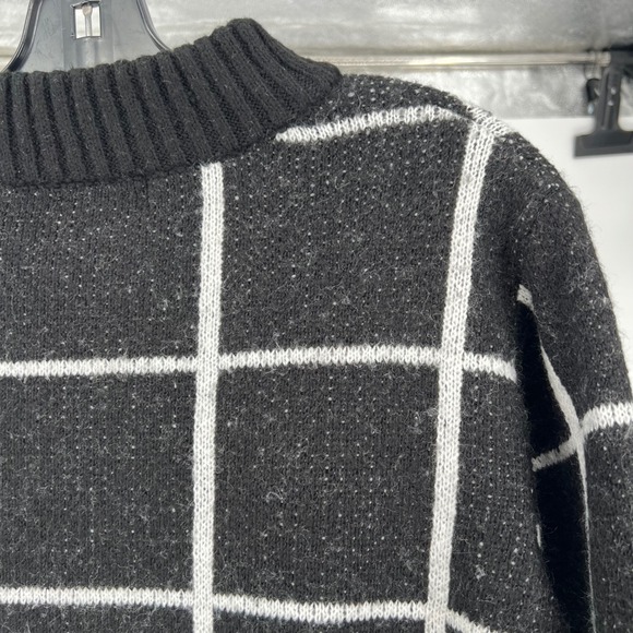 Y2K preppy work POOF NEW YORK Black White Grid Mock Neck Sweater Knit Top Siz L - Picture 16 of 16